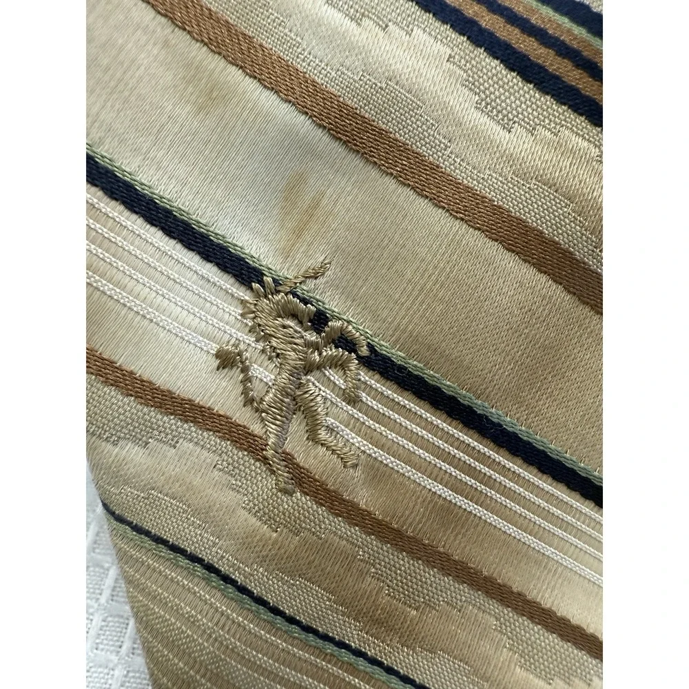 Vtg 70s Bronzini Mens Silk Neck Unicorn Logo Embroidered Retro Brown‎ Striped